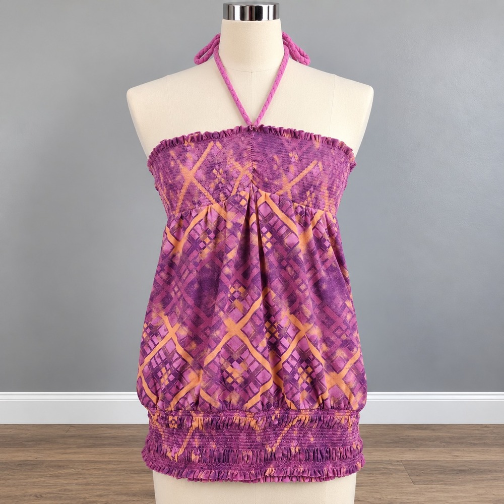 Vintage Y2K Halter Top Medium Babydoll Smocked Coquette Fairy Romantic Going Out